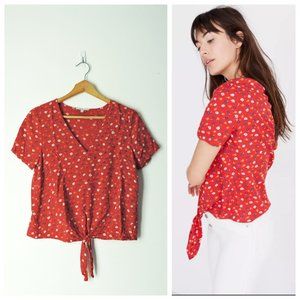 Madewell XS tie-front top in prairie posies red floral V-neck cute blouse
